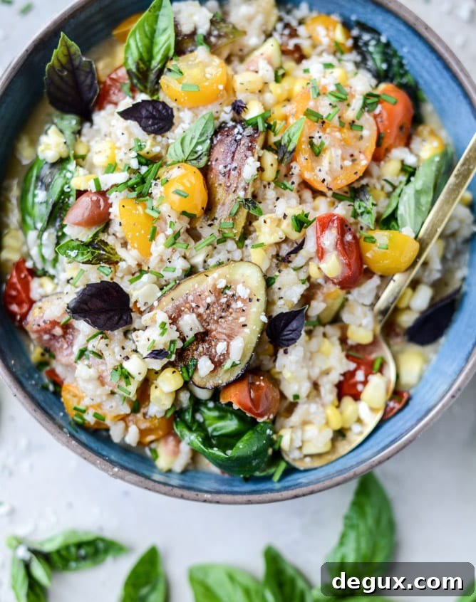 late summer risotto with roasted tomatoes, corn and figs I howsweeteats.com