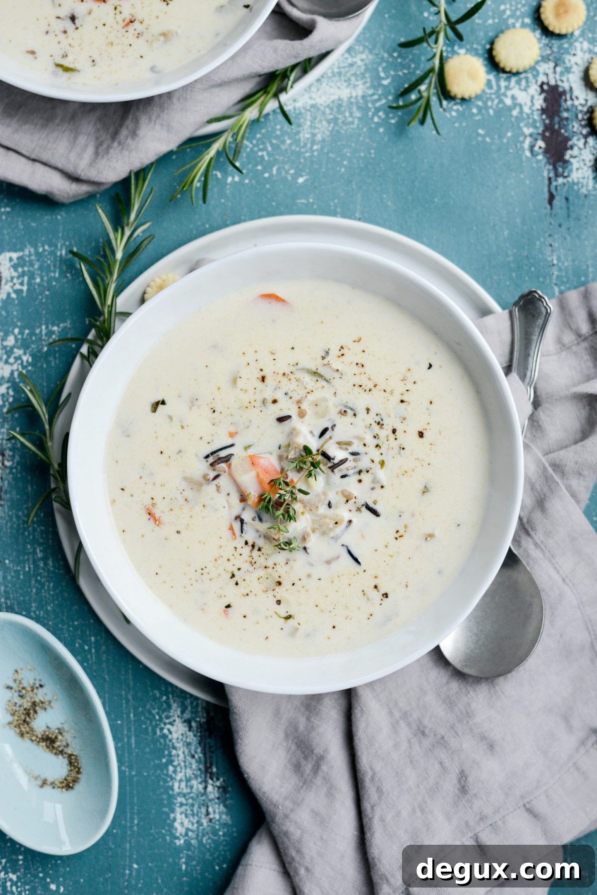 Homemade Turkey and Wild Rice Soup Recipe for Leftovers 2 Turkey Wild Rice Soup in white bowl