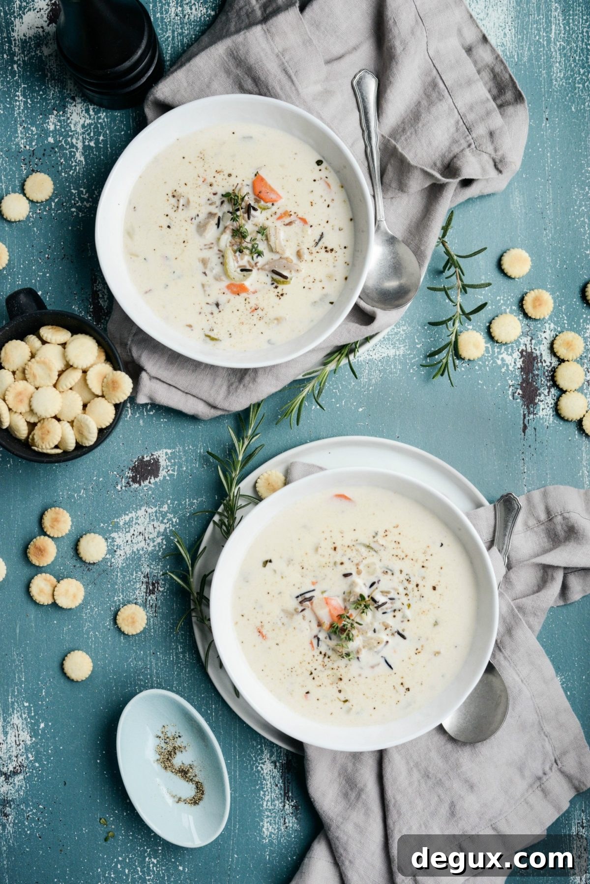 Homemade Turkey and Wild Rice Soup Recipe for Leftovers 15 Turkey Wild Rice Soup for two with oyster crackers.