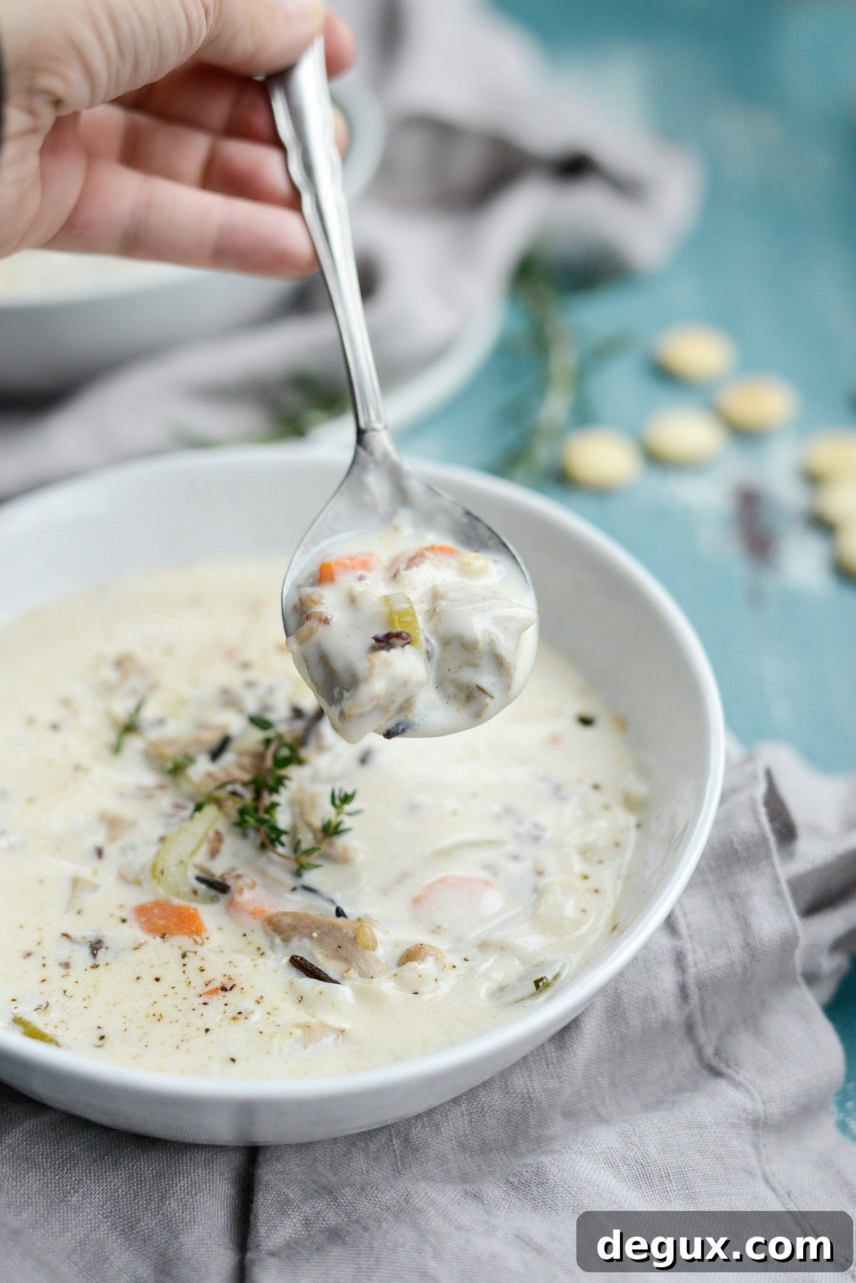 Homemade Turkey and Wild Rice Soup Recipe for Leftovers 18 spoonful of Turkey Wild Rice Soup.