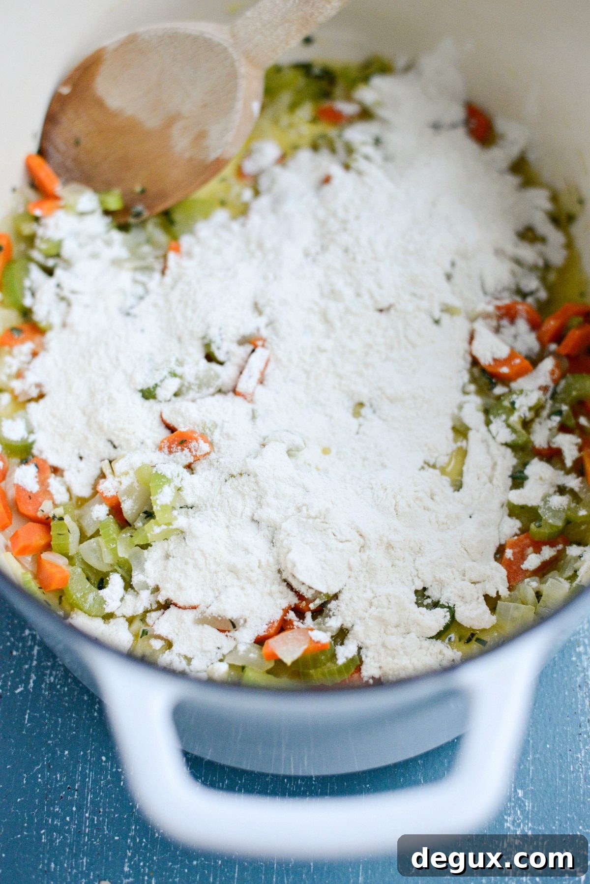 Homemade Turkey and Wild Rice Soup Recipe for Leftovers 8 flour sprinkled over sautéed veggies and herbs.