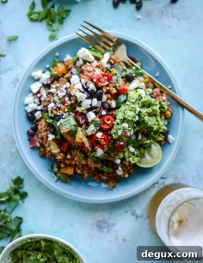 One-Pot Chicken Burrito Rice Skillet: Quick Flavorful Meal 2 one pot burrito chicken and rice I howsweeteats.com
