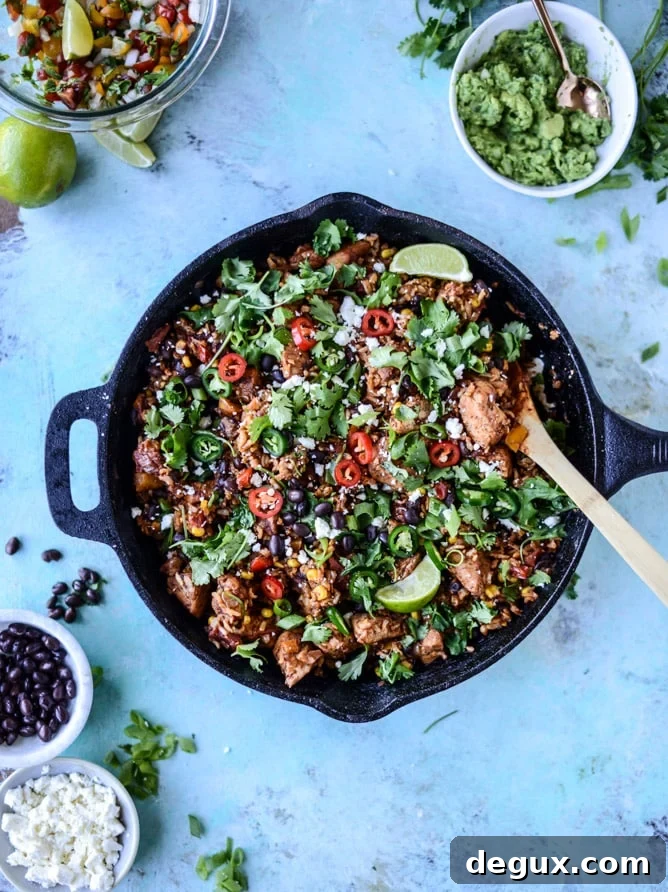 One-Pot Chicken Burrito Rice Skillet: Quick Flavorful Meal 4 one pot burrito chicken and rice I howsweeteats.com