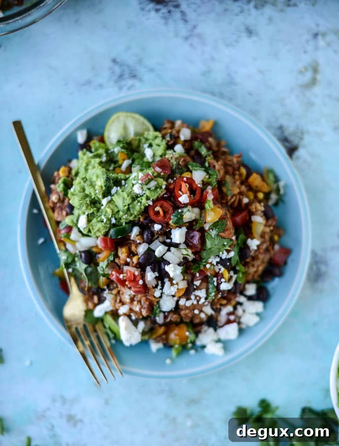 One-Pot Chicken Burrito Rice Skillet: Quick Flavorful Meal 9 one pot burrito chicken and rice I howsweeteats.com