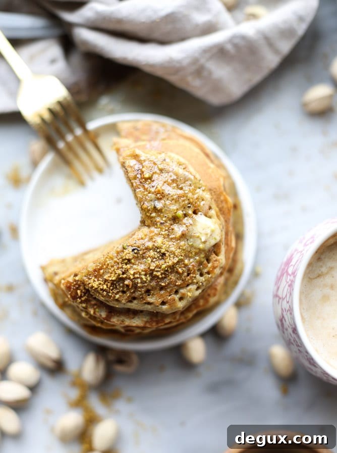 pistachio pancakes with pistachio butter I howsweeteats.com