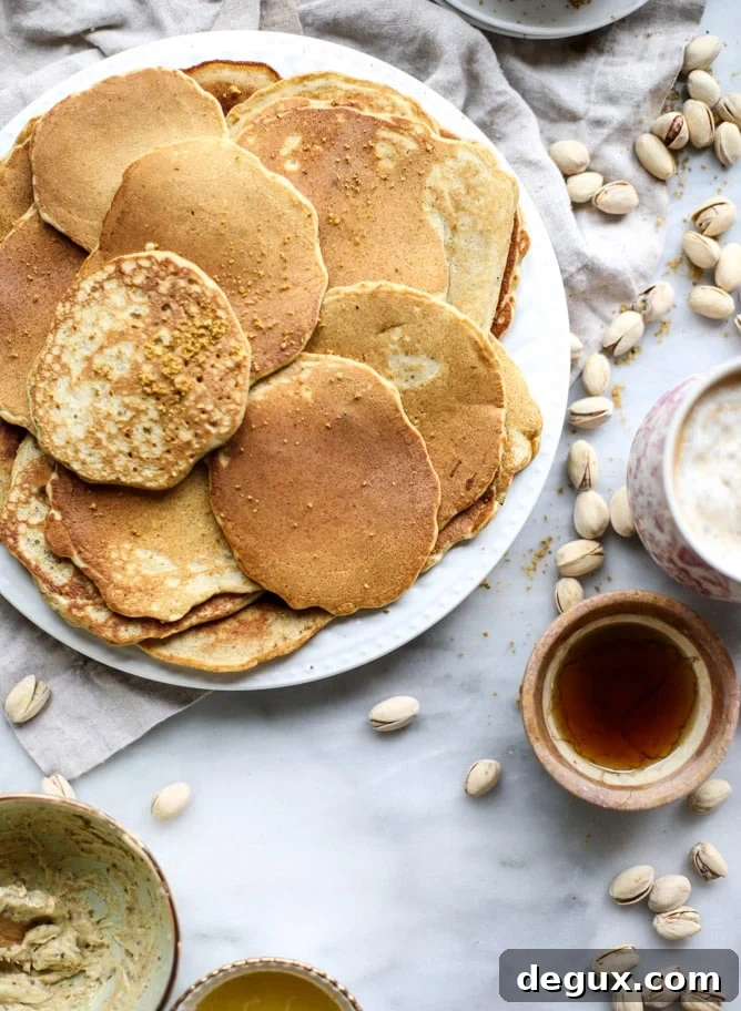 pistachio pancakes with pistachio butter I howsweeteats.com