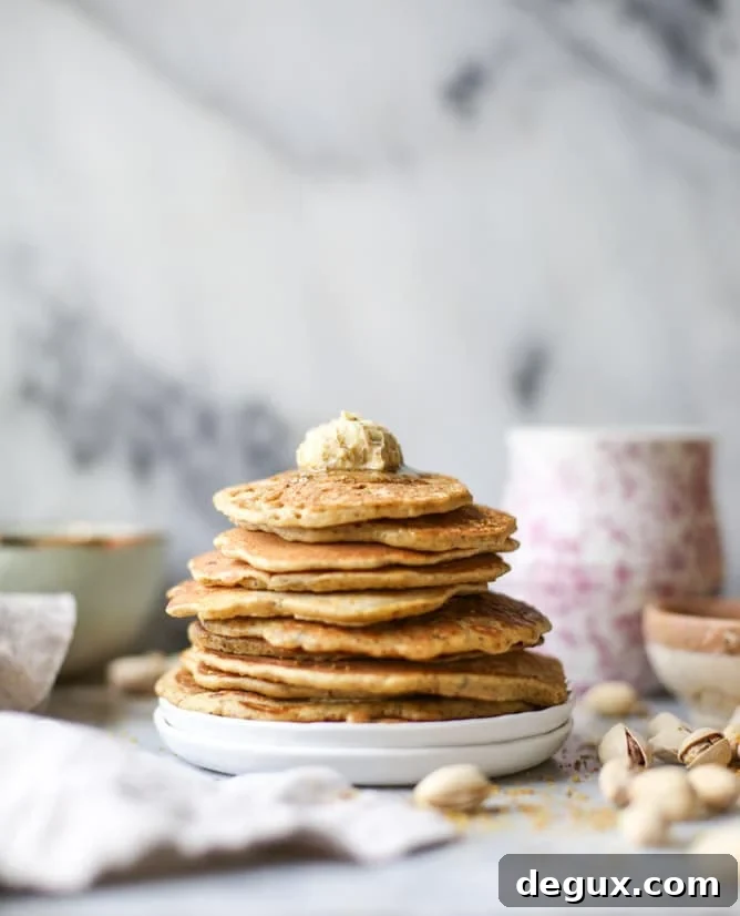 pistachio pancakes with pistachio butter I howsweeteats.com