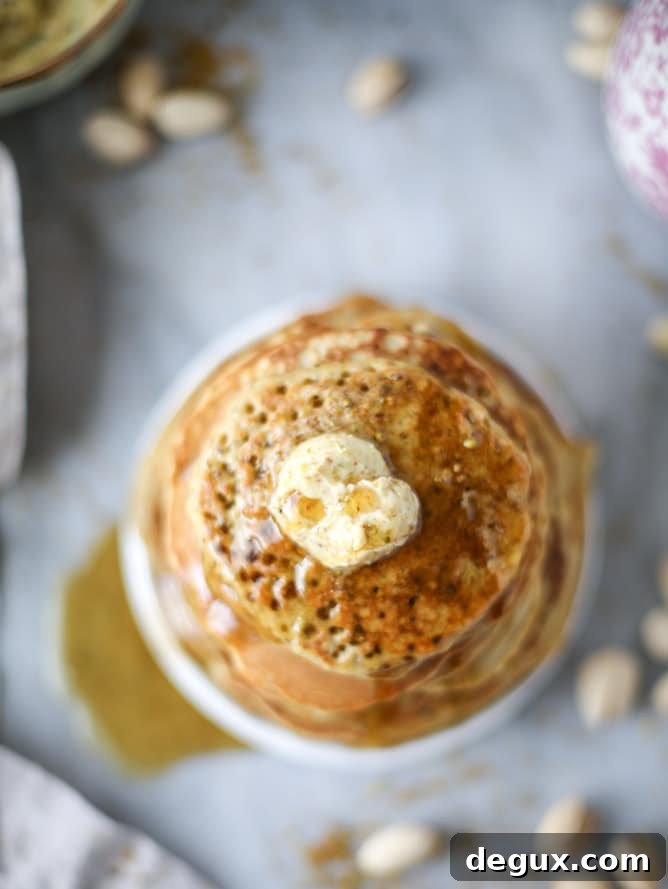 pistachio pancakes with pistachio butter I howsweeteats.com