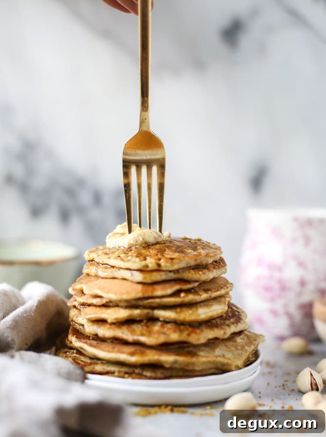 pistachio pancakes with pistachio butter I howsweeteats.com