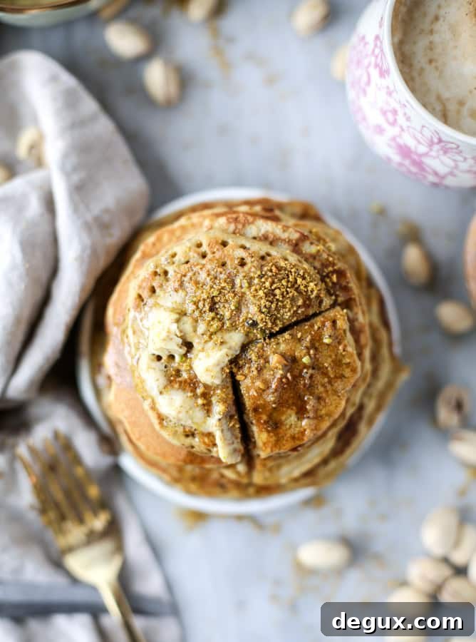 pistachio pancakes with pistachio butter I howsweeteats.com