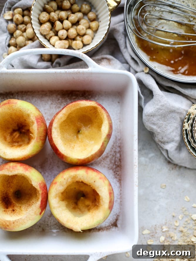 Maple Brown Butter Baked Apples with Oatmeal and Toasted Hazelnuts (Video) 3 oatmeal baked apples with maple brown butter I howsweeteats.com