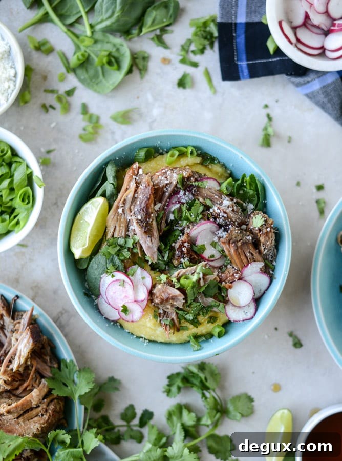 slow cooker maple chipotle pork with cheesy polenta I howsweeteats.com