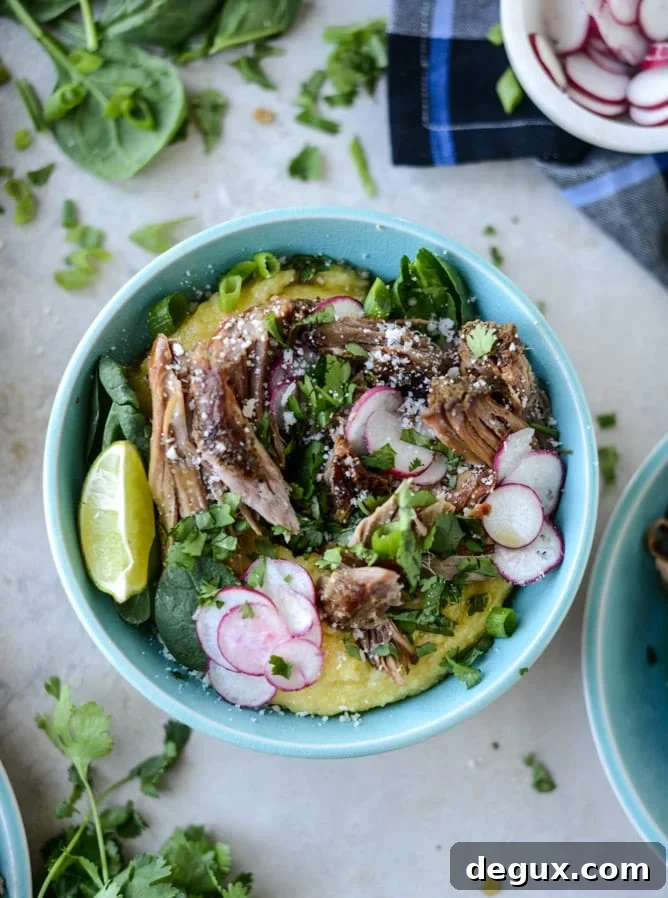 slow cooker maple chipotle pork with cheesy polenta I howsweeteats.com