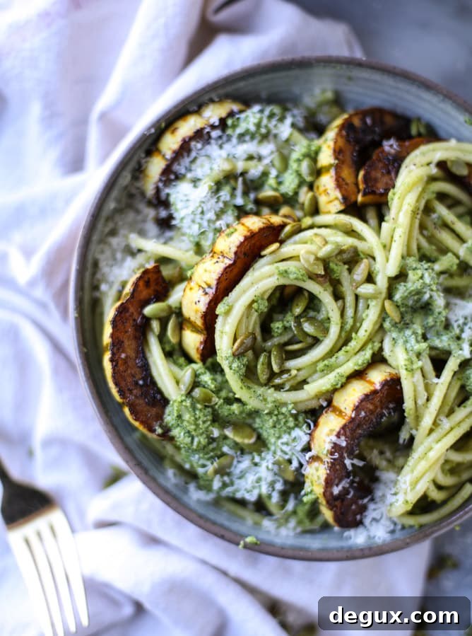 Pumpkin Seed Pesto Pasta with Caramelized Delicata Squash 2 pumpkin seed pesto pasta I howsweeteats.com