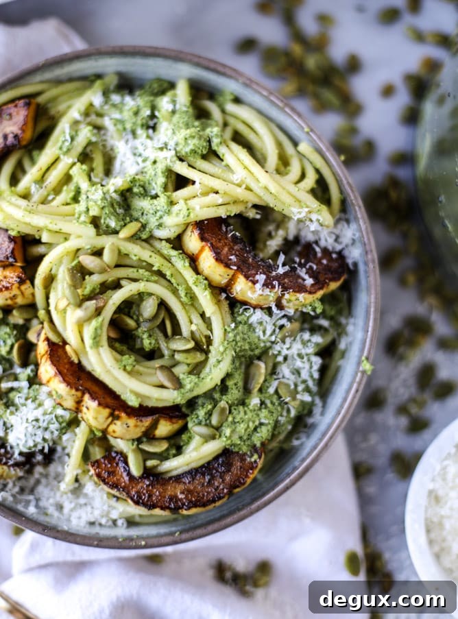 Pumpkin Seed Pesto Pasta with Caramelized Delicata Squash 8 pumpkin seed pesto pasta I howsweeteats.com