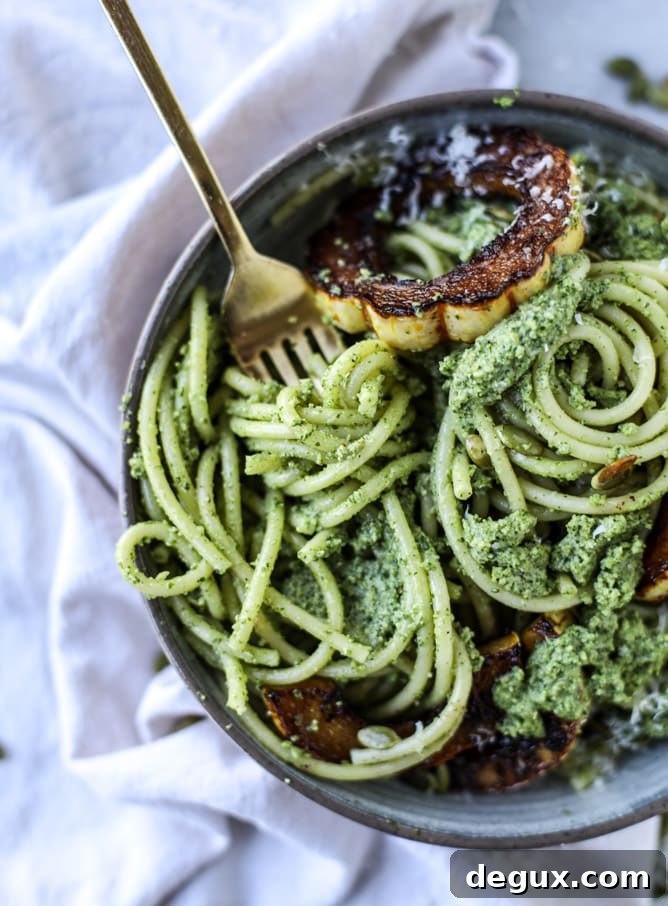 Pumpkin Seed Pesto Pasta with Caramelized Delicata Squash 10 pumpkin seed pesto pasta I howsweeteats.com