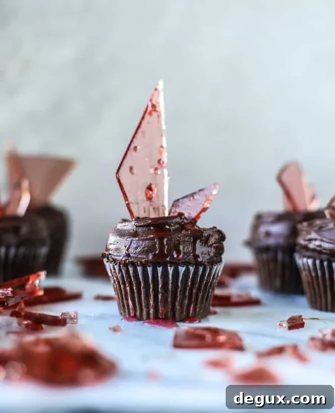 Devil’s Food Cupcakes with Pomegranate Sugar Shards 7 devil's food cupcakes with pomegranate sugar shards I howsweeteats.com