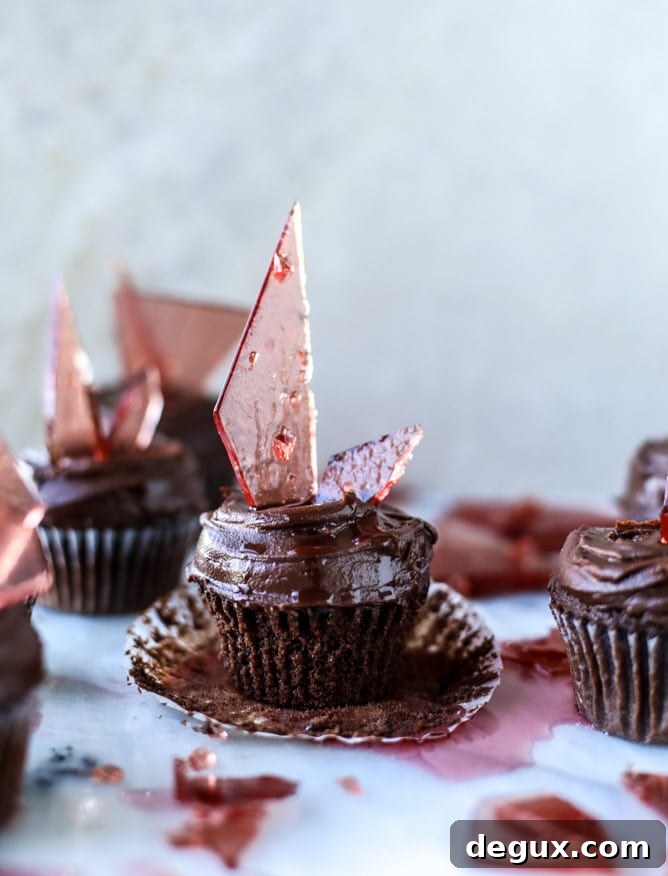 Devil’s Food Cupcakes with Pomegranate Sugar Shards 8 devil's food cupcakes with pomegranate sugar shards I howsweeteats.com