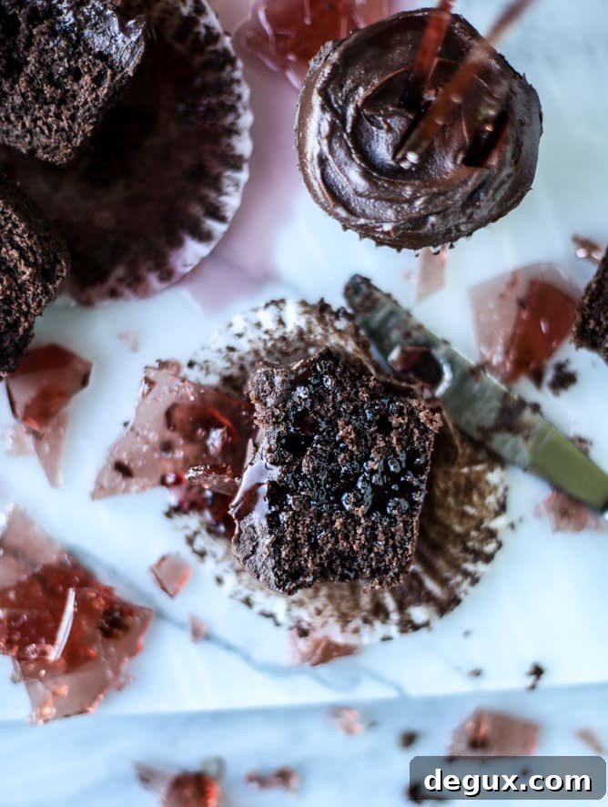 Devil’s Food Cupcakes with Pomegranate Sugar Shards 10 devil's food cupcakes with pomegranate sugar shards I howsweeteats.com