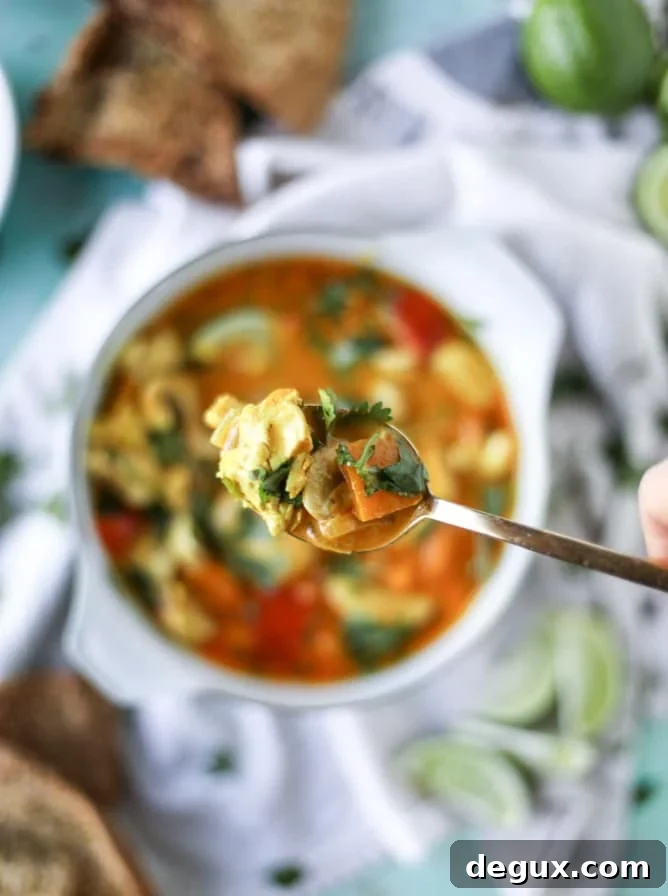 golden chicken coconut soup with spiced pitas