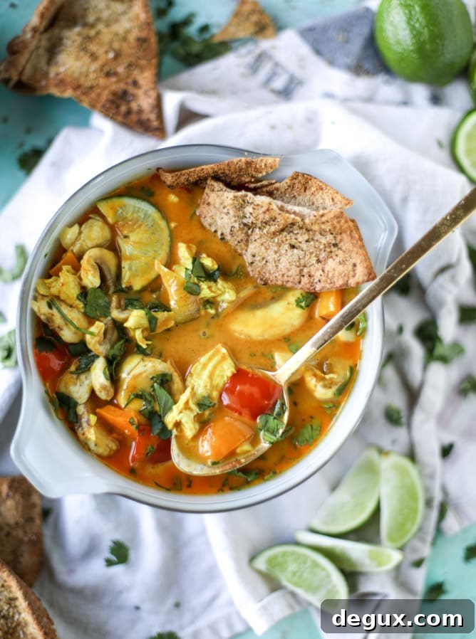 golden chicken coconut soup with spiced pitas