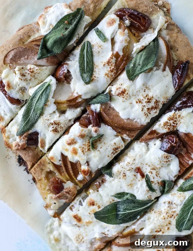 Pear, Date & Burrata Flatbread with Crispy Sage 5 savory pear flatbread with dates, burrata cheese and crispy sage I howsweeteats.com