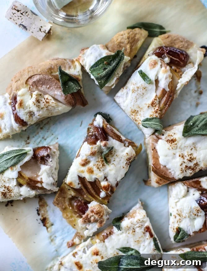 Pear, Date & Burrata Flatbread with Crispy Sage 9 savory pear flatbread with dates, burrata cheese and crispy sage I howsweeteats.com