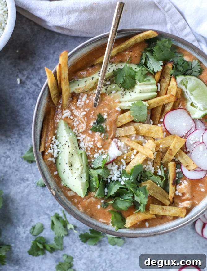 cheesy turkey (or chicken!!) tortilla soup with crispy tortilla strips I howsweeteats.com 