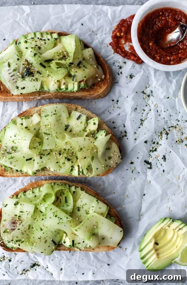 sesame cucumber ribbon avocado toast I howsweeteats.com 