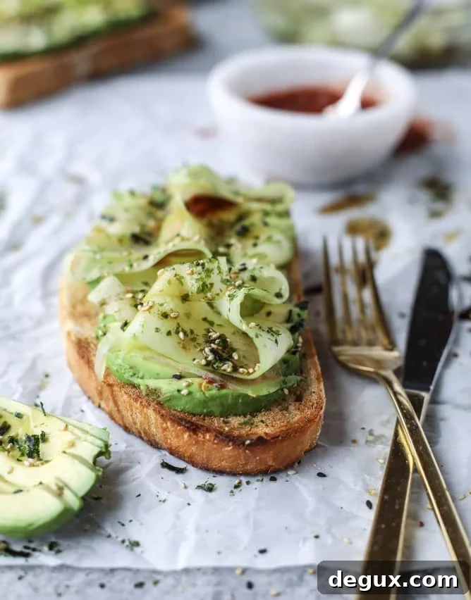 sesame cucumber ribbon avocado toast I howsweeteats.com 