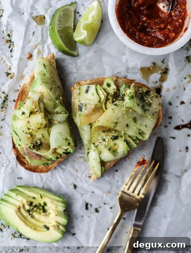 sesame cucumber ribbon avocado toast I howsweeteats.com 