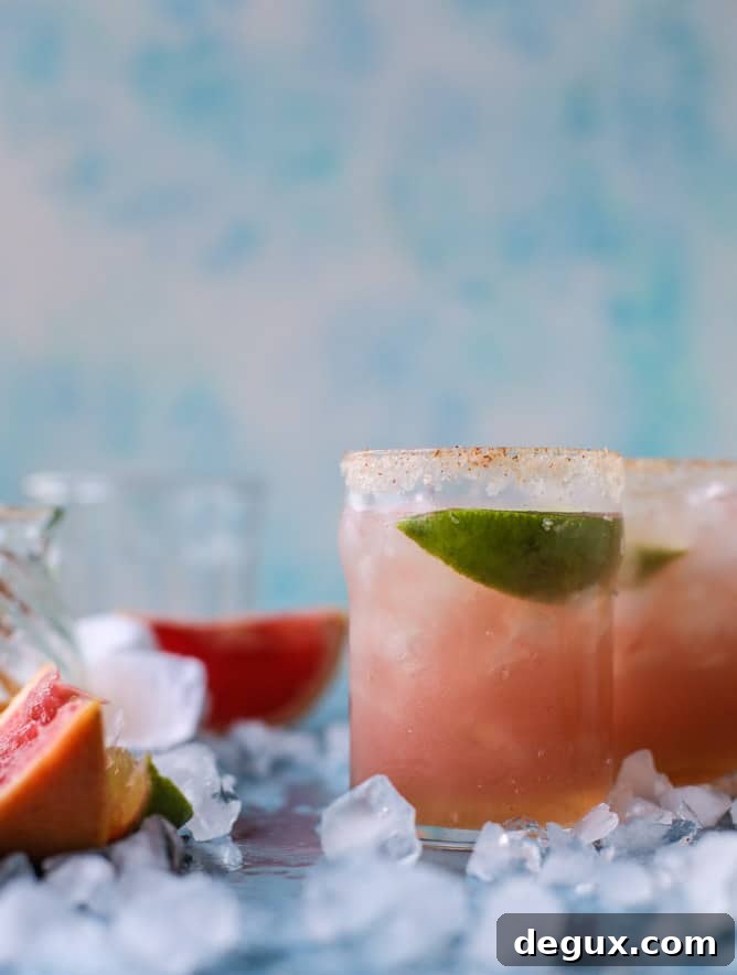 Spicy Chili Salt Pink Grapefruit Margarita Recipe 8 pink grapefruit margaritas with chili salt I howsweeteats.com
