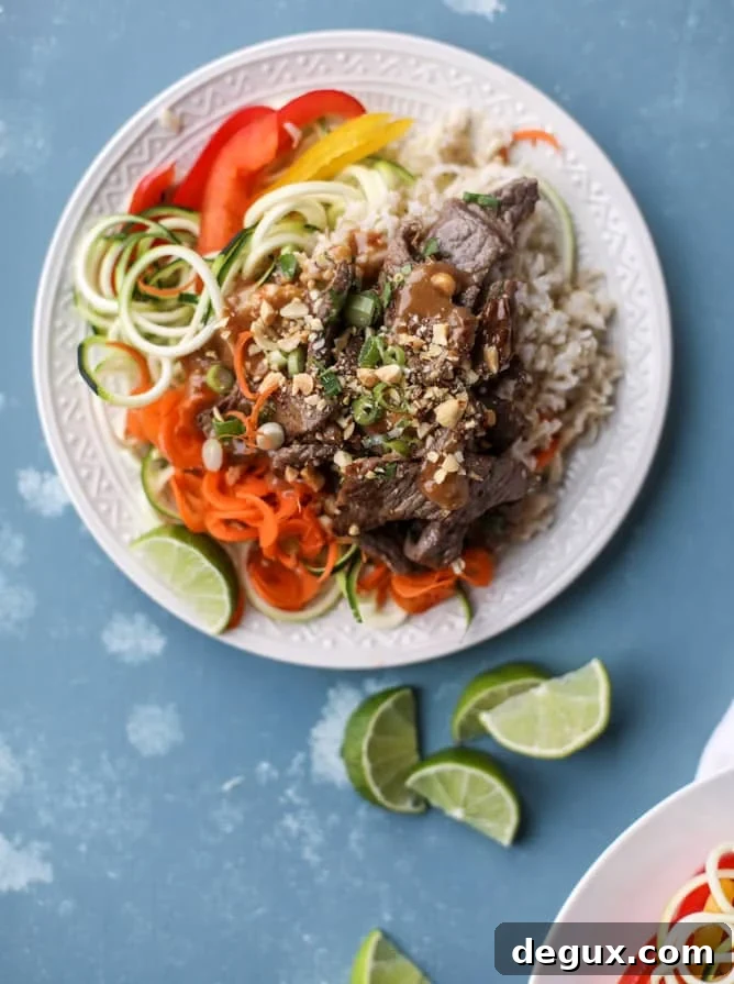 thai beef bowls I howsweeteats.com 