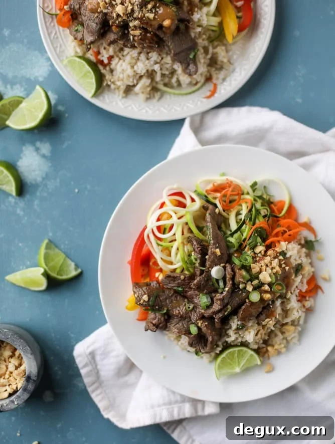 thai beef bowls I howsweeteats.com 