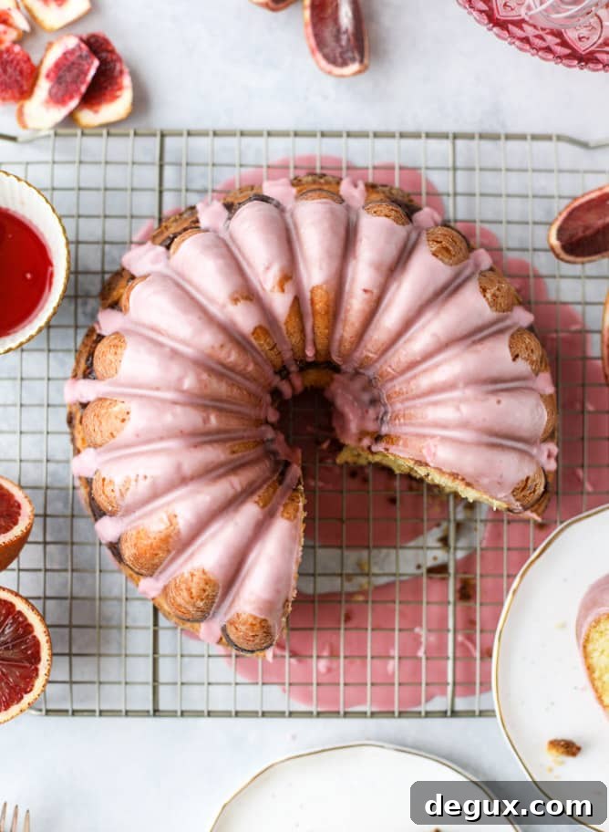 Blood Orange Coffee Cake Recipe — Citrus-Swirled Bundt Cake 9 This blood orange coffee cake is made with greek yogurt and the most delicious blood orange glaze! Perfect for a winter breakfast or brunch! I howsweeteats.com #bloodorange #coffeecake