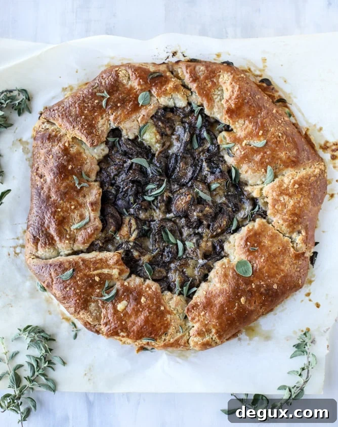 Buttery Gruyère Crust Portobello Mushroom Galette Recipe 2 portobello mushroom galette with gruyere thyme crust I howsweeteats.com