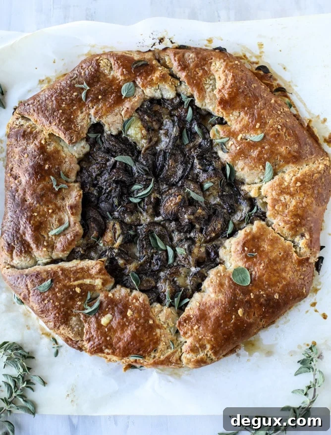 Buttery Gruyère Crust Portobello Mushroom Galette Recipe 6 portobello mushroom galette with gruyere thyme crust I howsweeteats.com