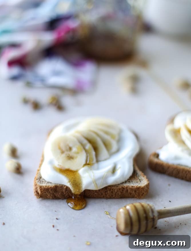 vanilla ricotta banana toast with pistachios I howsweeteats.com