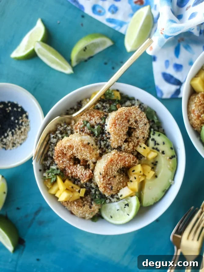 Sesame-Crusted Shrimp with Mango Quinoa Bowls for Summer Meals 7 sesame crusted shrimp and mango quinoa bowls I howsweeteats.com