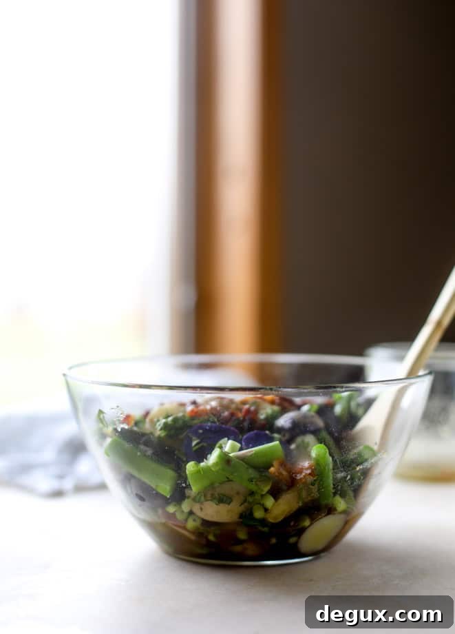 asparagus potato salad with hot bacon dressing I howsweeteats.com
