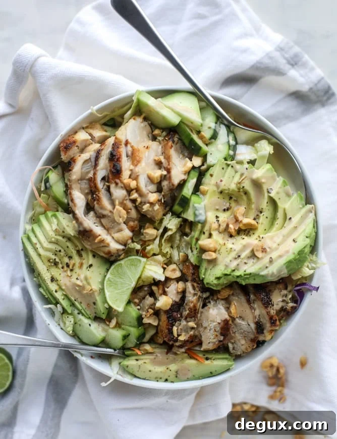 chicken avocado salad with peanut dressing I howsweeteats.com