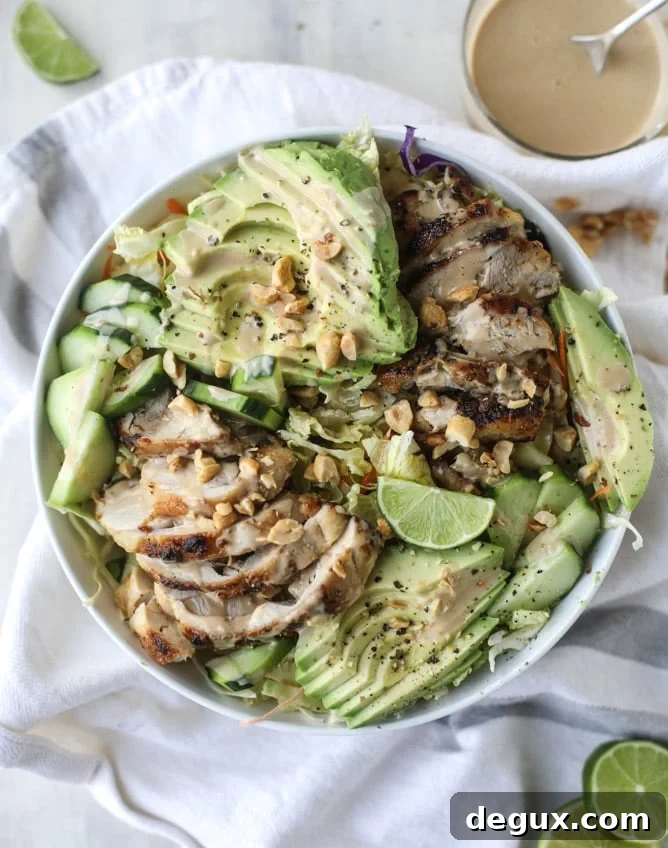 chicken avocado salad with peanut dressing I howsweeteats.com