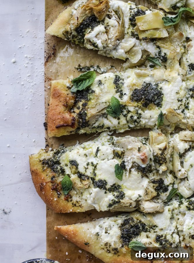 artichoke burrata pizza with lemon basil pesto I howsweeteats.com