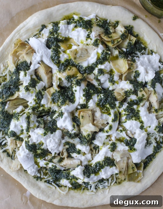 artichoke burrata pizza with lemon basil pesto I howsweeteats.com