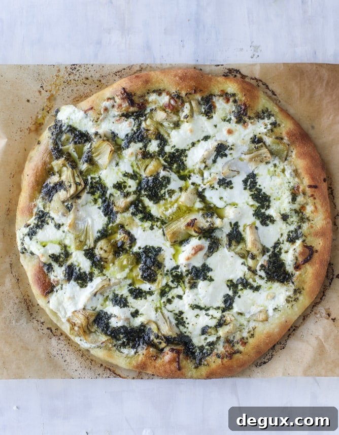 artichoke burrata pizza with lemon basil pesto I howsweeteats.com