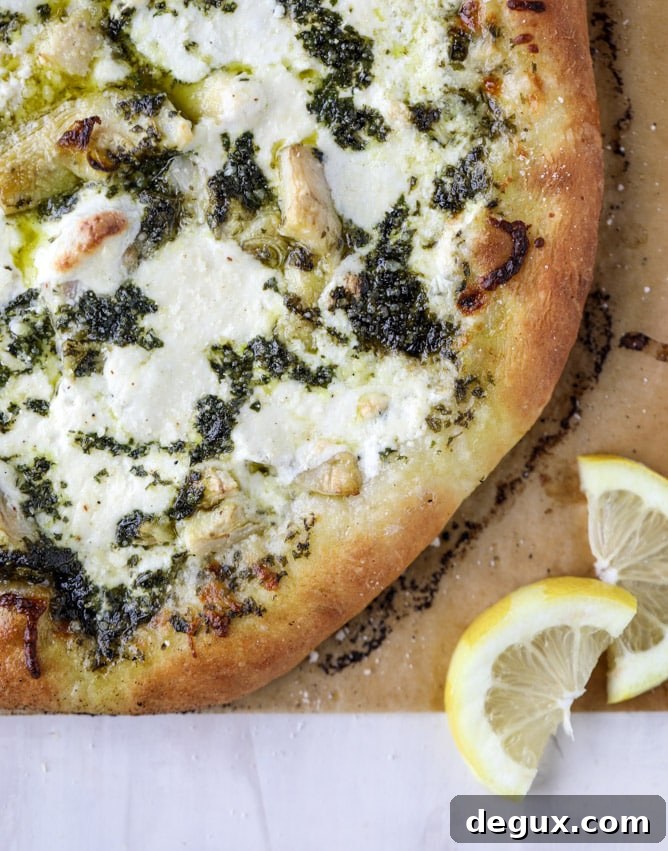 artichoke burrata pizza with lemon basil pesto I howsweeteats.com