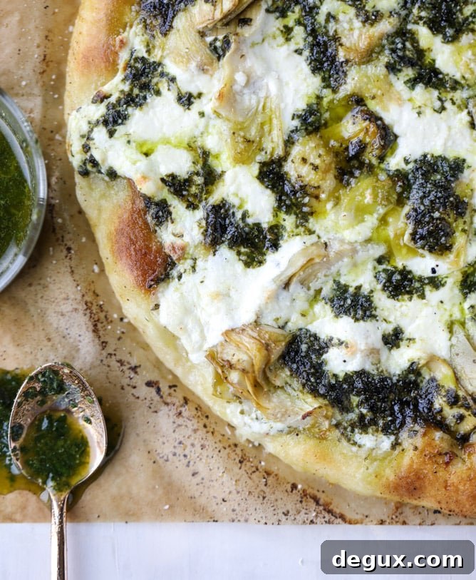 artichoke burrata pizza with lemon basil pesto I howsweeteats.com