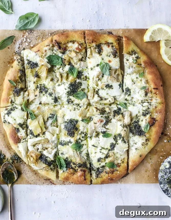 Artichoke Burrata Pizza with Lemon-Basil Pesto Recipe 9 artichoke burrata pizza with lemon basil pesto I howsweeteats.com
