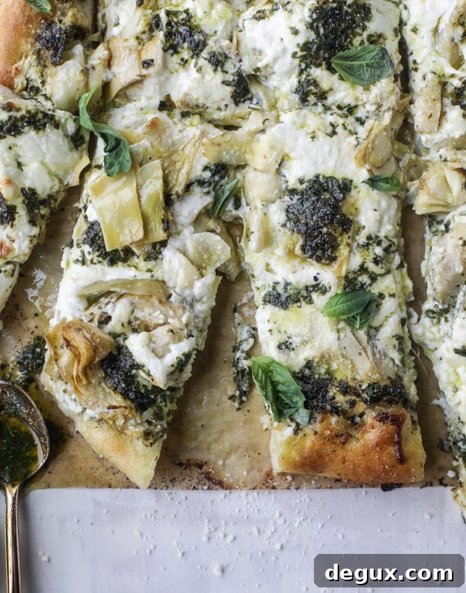 artichoke burrata pizza with lemon basil pesto I howsweeteats.com