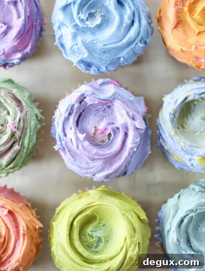 Olive Oil Cupcakes with Rainbow Mascarpone Buttercream (Video) 2 olive oil cupcakes with mascarpone buttercream